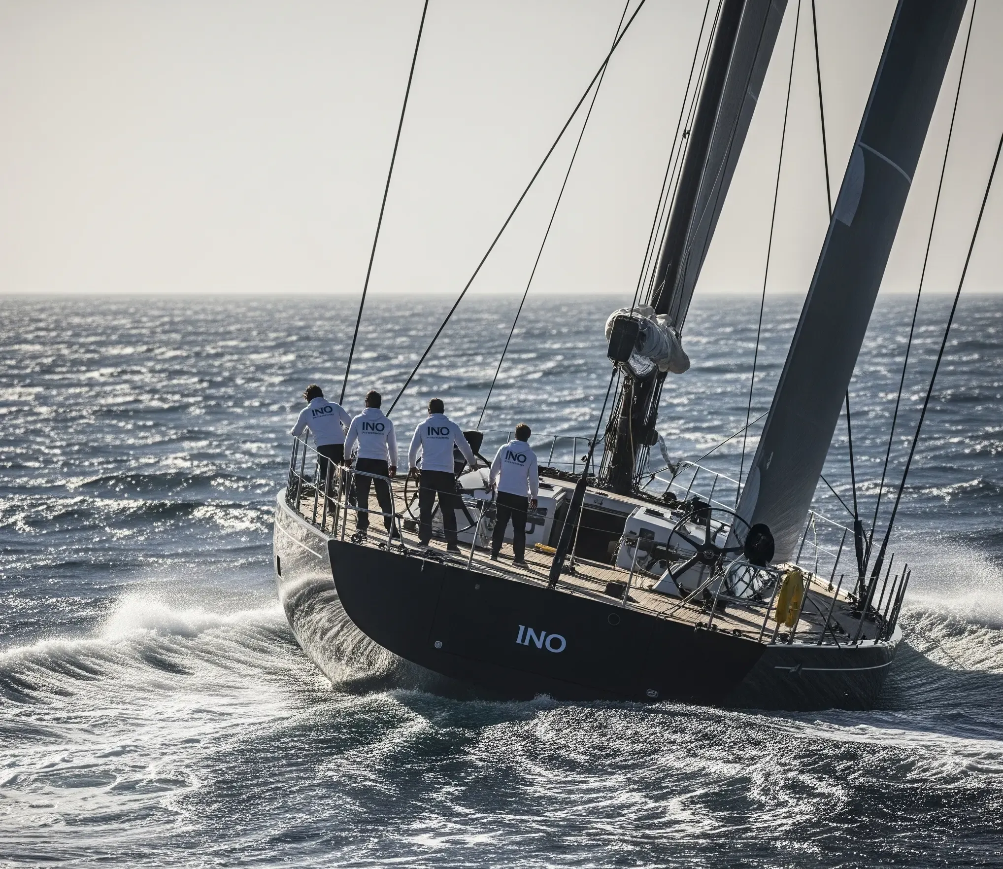 Maritime vessel sailing on open ocean